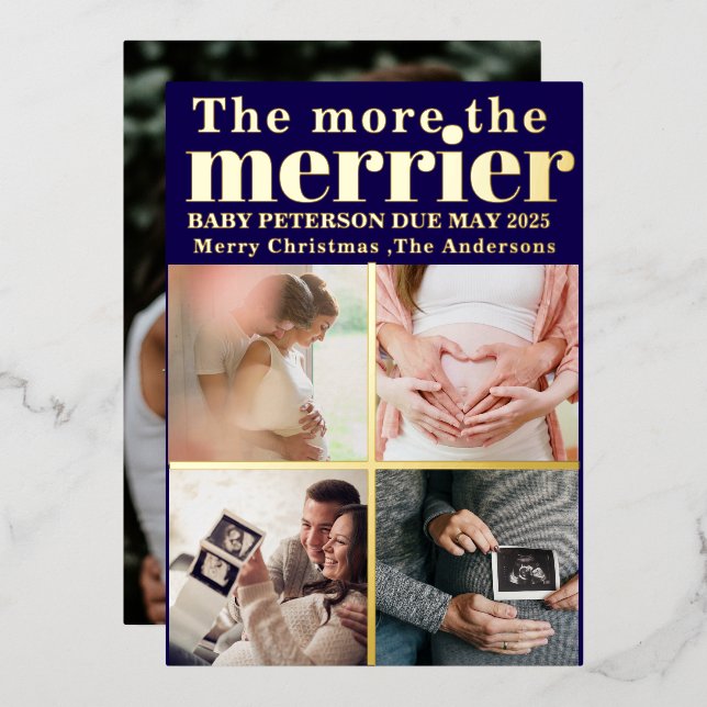 Invitation En Aluminium Plus de la grossesse de Noël moderne Merrier (Recto/Verso)