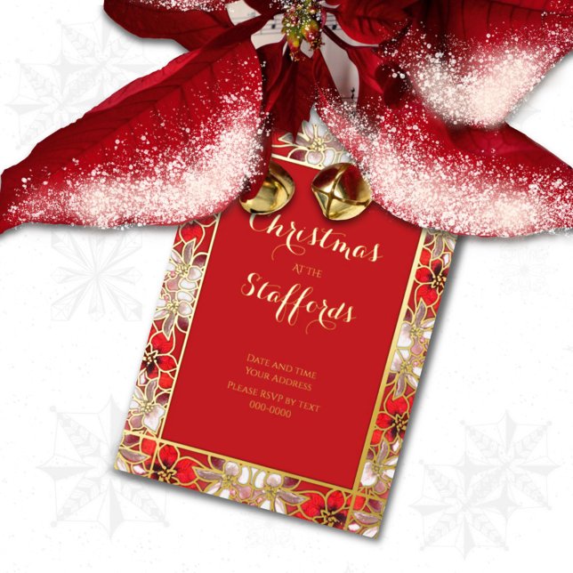 Invitation En Aluminium Poinsettia de Noël rouge dans l'Invitation à la na (Créateur téléchargé)