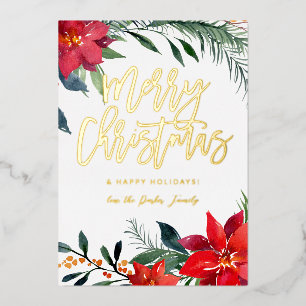 Invitation En Aluminium Poinsettia Floral Photo Parties scintillant Joyeux