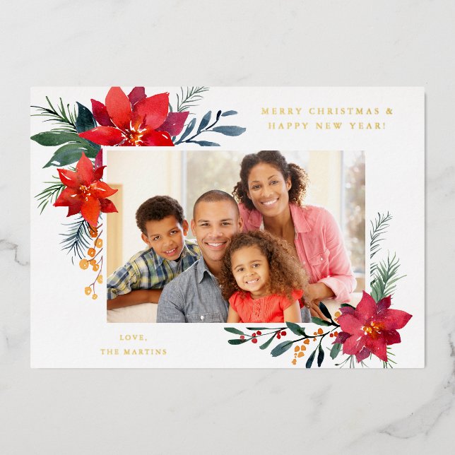 Invitation En Aluminium Poinsettia Frame H Photo Holiday (Recto)