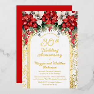 Invitation En Aluminium Poinsettias Élégants 30e Anniversaire de Mariage