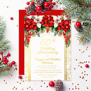 Invitation En Aluminium Poinsettias Élégants 60e Anniversaire de Mariage