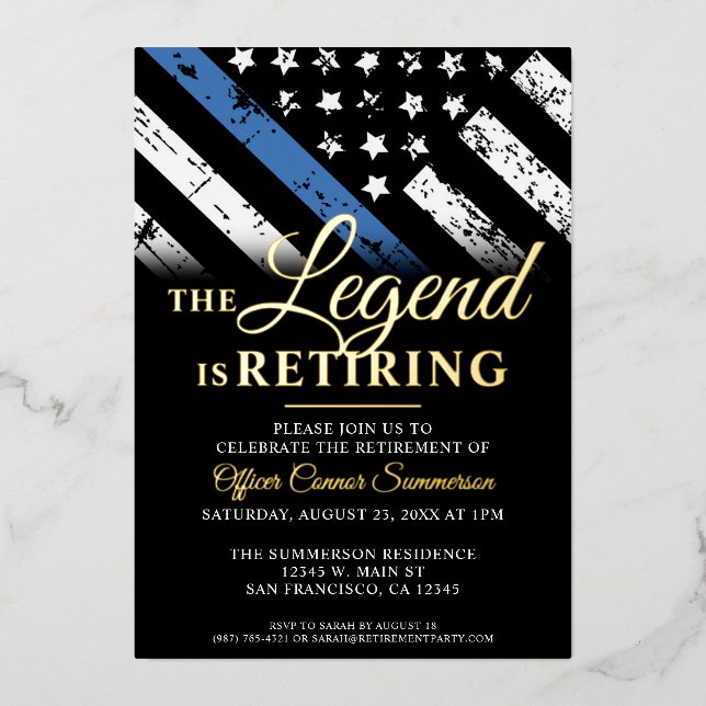 Invitation En Aluminium Police Ligne bleue Drapeau Police Application de l (Recto)