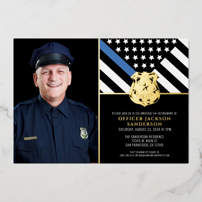 Invitation En Aluminium Police Ligne Bleue Mince Drapeau Photo Retrait (Recto)