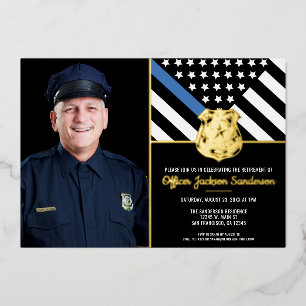 Invitation En Aluminium Police Ligne Bleue Mince Drapeau Photo Retrait