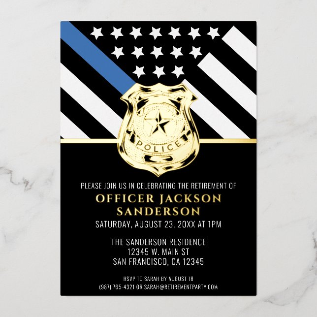 Invitation En Aluminium Police Retraite Ligne bleue Drapeau Application de (Recto)