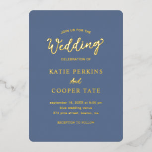 Invitation En Aluminium Polices Gras Simples Bleu Poussiéreux Mariage Mode