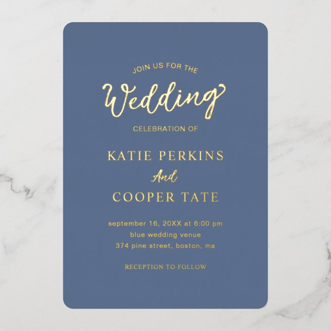 Invitation En Aluminium Polices simples Dusty Blue Bold Mariage moderne (Recto)