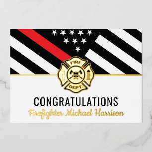 Invitation En Aluminium Pompier Fire Academy Red Line Graduation Card