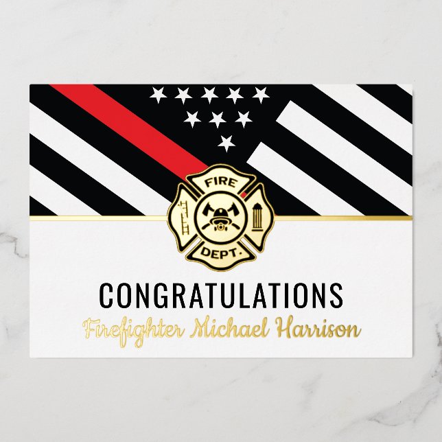 Invitation En Aluminium Pompier Fire Academy Red Line Graduation Card (Recto)