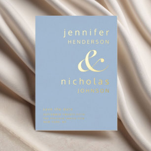Invitation En Aluminium Poudre Bleu Or Ampersand Mariage Enregistrer La Da