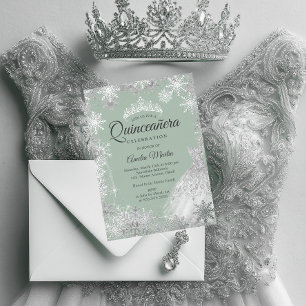 Invitation En Aluminium Poussière d'Argent Verte Flocon de Neige d'Hiver Q