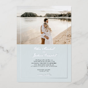 Invitation En Aluminium Poussière de bleu minimaliste élégant mariage feui