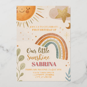 Invitation En Aluminium Premier anniversaire Sun et Rainbow Boho