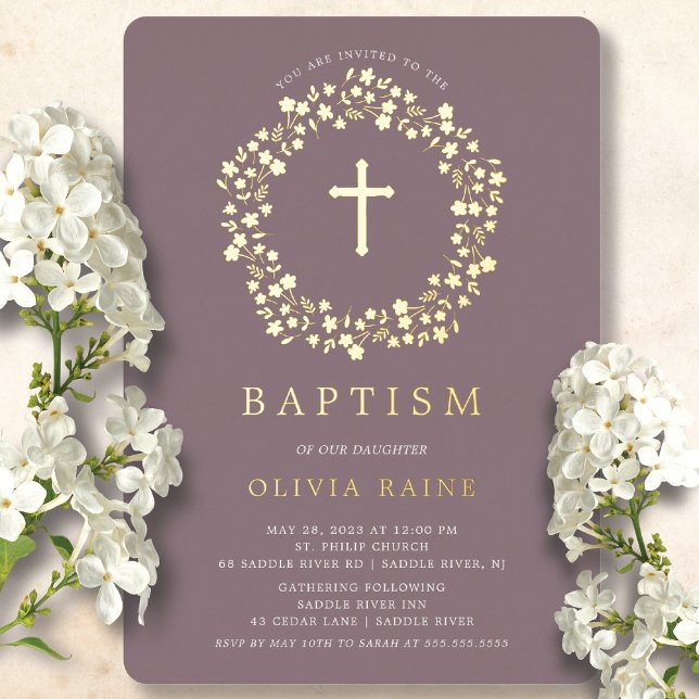 Invitation En Aluminium Premier baptême de la flore mauve (Créateur téléchargé)