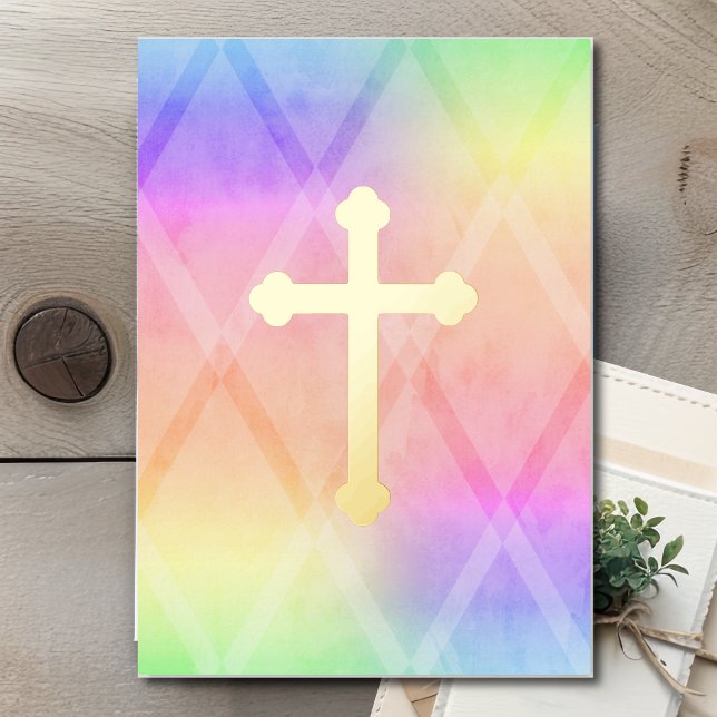 Invitation En Aluminium Première communion aquarelle Croix arc-en-ciel (Créateur téléchargé)