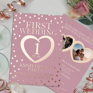 Invitation En Aluminium Première fête d'anniversaire de mariage rose poudr