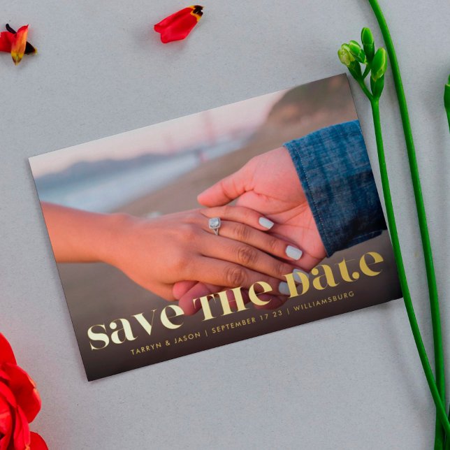 Invitation En Aluminium Premium Bold Modern OR TEXTE Photo Enregistrer la  (Créateur téléchargé)