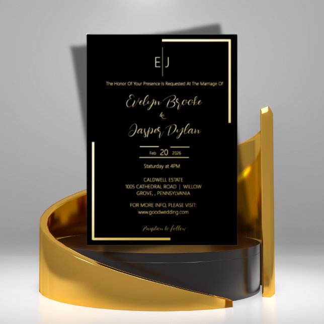 Invitation En Aluminium Premium Faux Gold Typographie moderne Mariage noir (Créateur téléchargé)