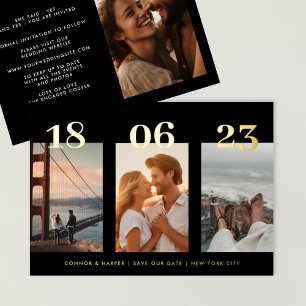 Invitation En Aluminium Premium OR QUATRE MARIAGE Photo Enregistrer la dat