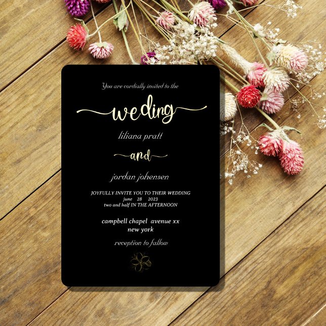 Invitation En Aluminium Premium Real Gold Elegant Monogramme Black Foil In (Créateur téléchargé)