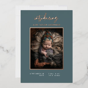 Invitation En Aluminium Présentation de la photo de bébé moderne sarcelle