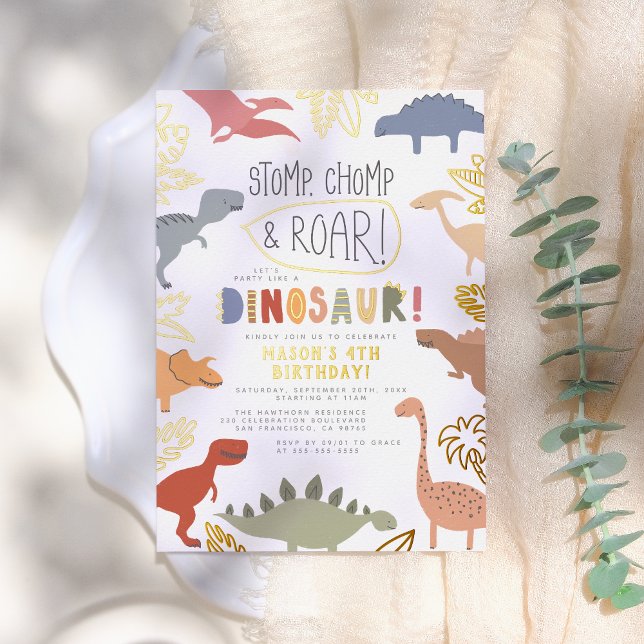 Invitation En Aluminium Pressé | Roar ! Dinosour Boy Birthday Party (Créateur téléchargé)