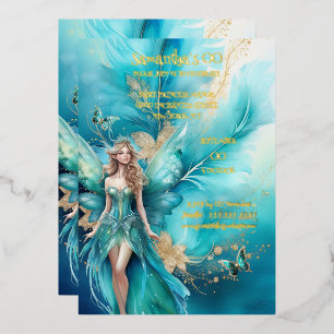 Invitation En Aluminium Princesse fée sarcelle or conte de fée mythique