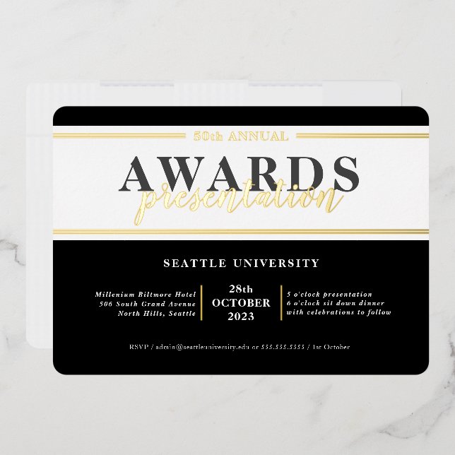 Invitation En Aluminium PRIX DÎNER événement moderne simple cravate noire  (Enveloppe)