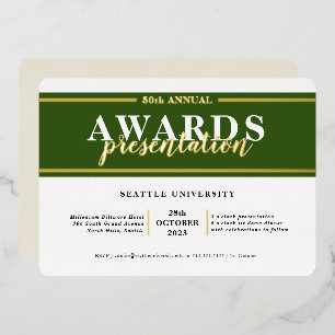 Invitation En Aluminium PRIX DÎNER événement moderne simple or vert foncé