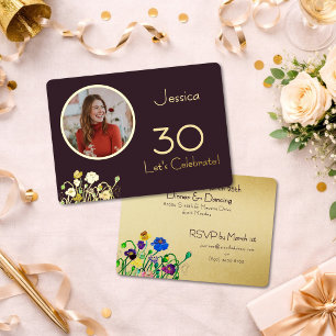 Invitation En Aluminium Prune Noir Photo Personnalisé 30e Anniversaire Feu