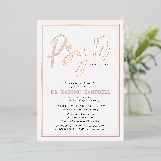 Invitation En Aluminium PsyD Docteur De Psychologie Graduation Party (Debout devant)