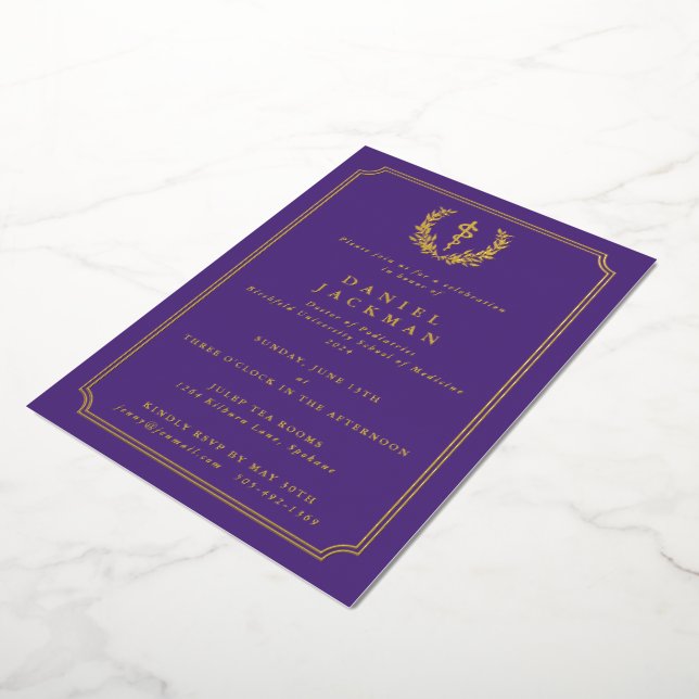 Invitation En Aluminium Purple Asclepius Médicale School Graduation (Rotation)