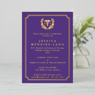 Invitation En Aluminium Purple Infirmière inscrite Caduceus+Laurel Wreath