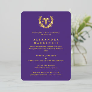 Invitation En Aluminium Purple MD Caduceus + Laurel Wreath Graduation