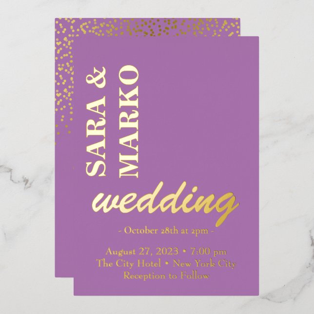 Invitation En Aluminium Purple NOMS Modernes Simple Mariage (Recto/Verso)