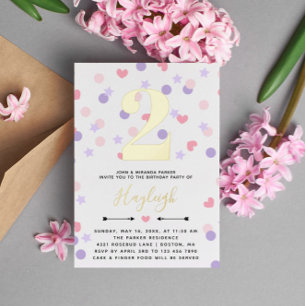 Invitation En Aluminium Purple Pink Heart Confetti Toddler Enfant Annivers