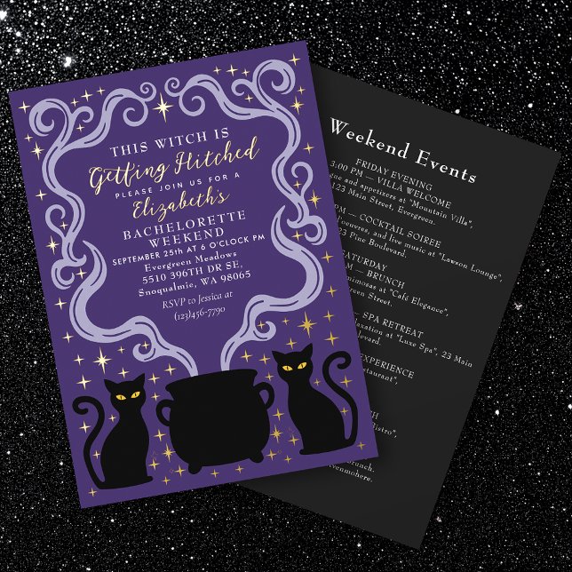 Invitation En Aluminium Purple Witchy Getting Hitched Bachelorette Weekend (Créateur téléchargé)
