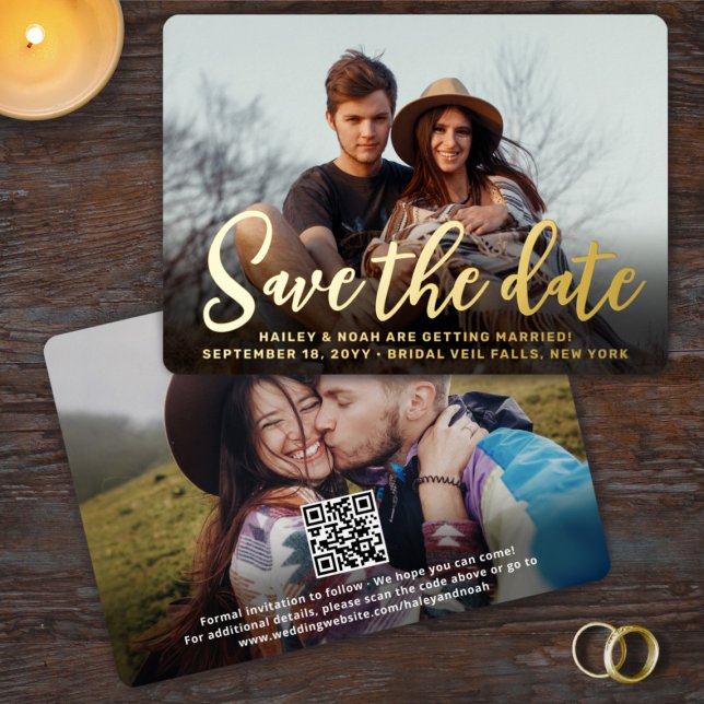 Invitation En Aluminium QR Code tendance Script Wedding Enregistrer la pho (Créateur téléchargé)