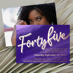 Invitation En Aluminium quarante-cinq 45e Anniversaire photo rose or viole