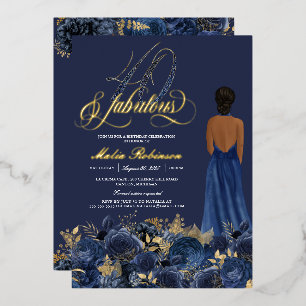 Invitation En Aluminium Quarante et fabuleux Elegant Bleu & Or Anniversair