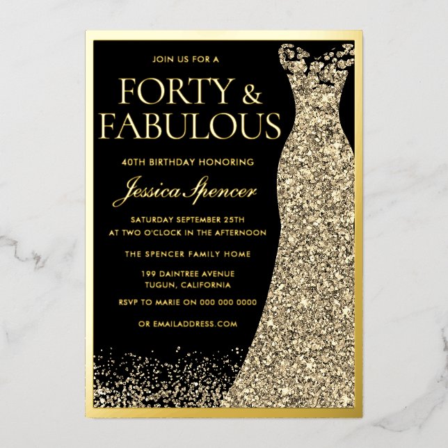 Invitation En Aluminium Quarante et fabuleux Golden Foil 40e anniversaire (Recto)