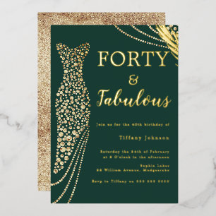 Invitation En Aluminium Quarante & Fabuleuse Robe Émeraude Or 40e Annivers