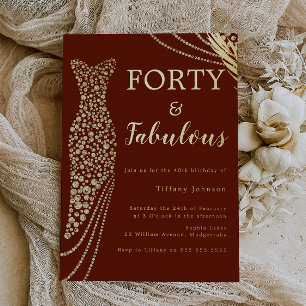 Invitation En Aluminium Quarante & Fabuleux Bordeaux & Or 40e Anniversaire