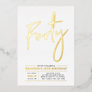 Invitation En Aluminium Quarante   Fête d'anniversaire 40 ans Moderne Or