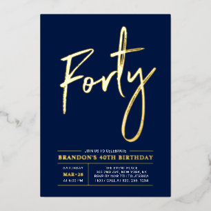 Invitation En Aluminium Quarante Moderne Or Navy Fête d'anniversaire 40