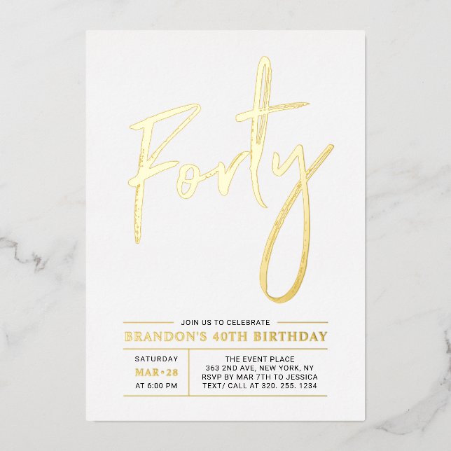 Invitation En Aluminium Quarante | Soirée Gold 40th (Recto)