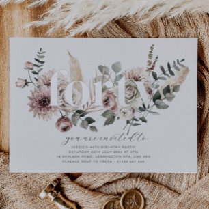 Invitation En Aluminium Quarantième Florales - 40e Anniversaire - Argent