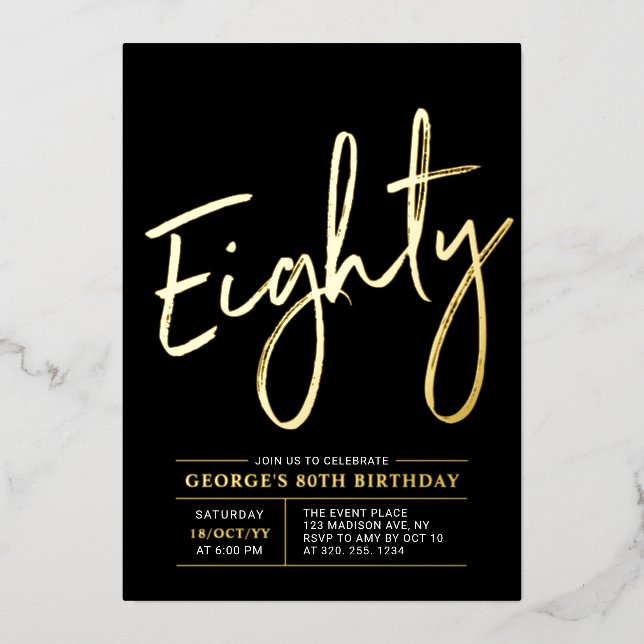 Invitation En Aluminium Quatre-vingts | Fête d'anniversaire 80 ans Moderne (Recto)