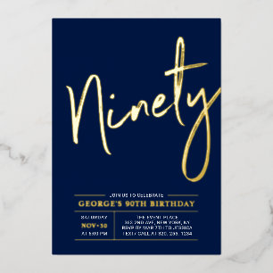 Invitation En Aluminium Quatre-vingts   Modern Gold Navy 90e fête d'annive
